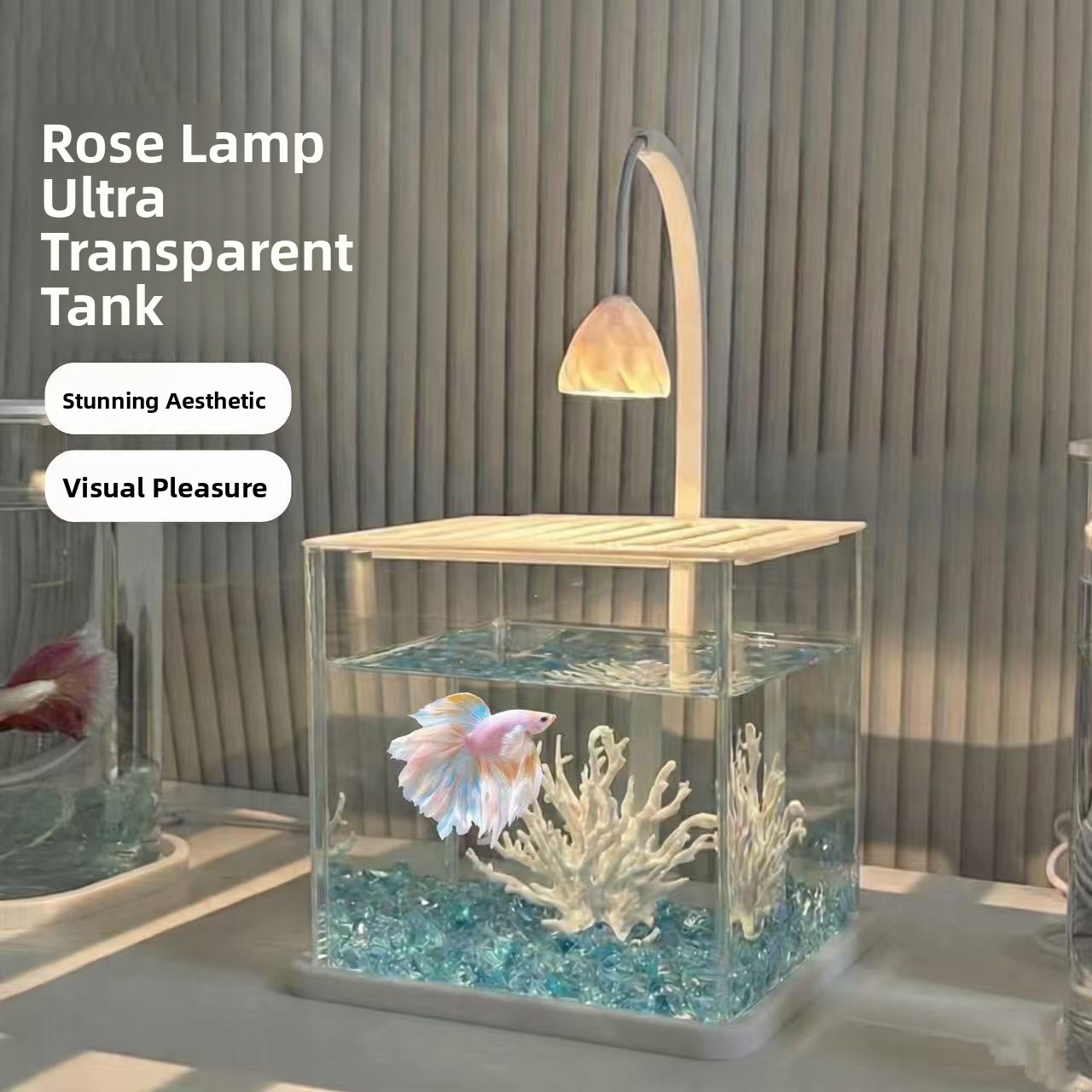 Betta Fish Tank - Acryl-Aquarium Eiskristall-Landschaft Desktop Umweltfreundliches Betta-Fischbecken Komplettset